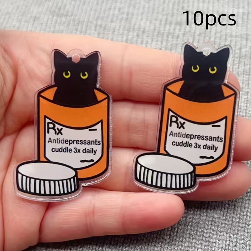 Jewelry Making Pendants - 10 Stück Acryl-Medizin-Katzen-Anhänger, DIY-Schmuckherstellung, Ohrringe, Halskette,