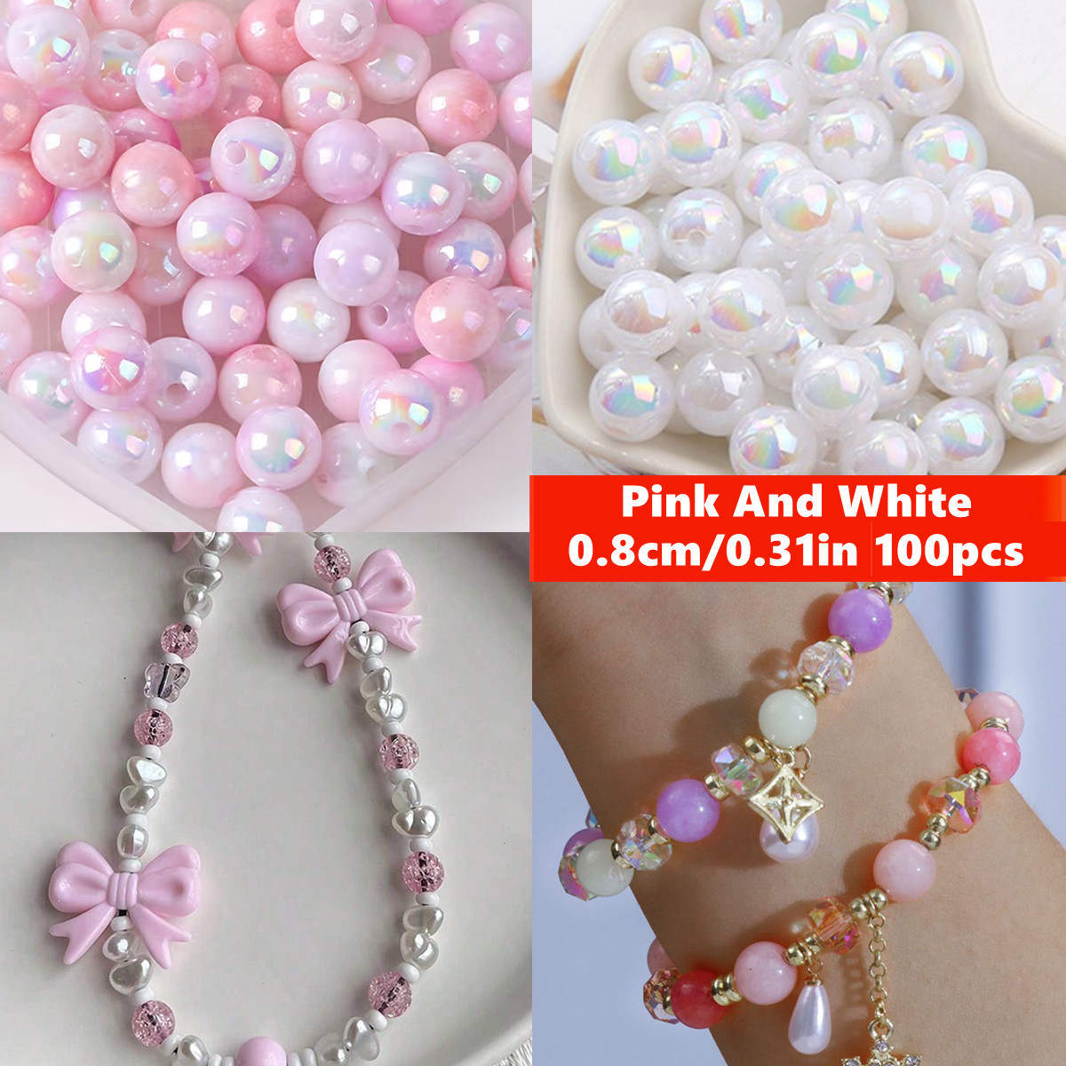 Jewelry Making For Couples - 8 mm, 100 Stück, rosa, niedlich