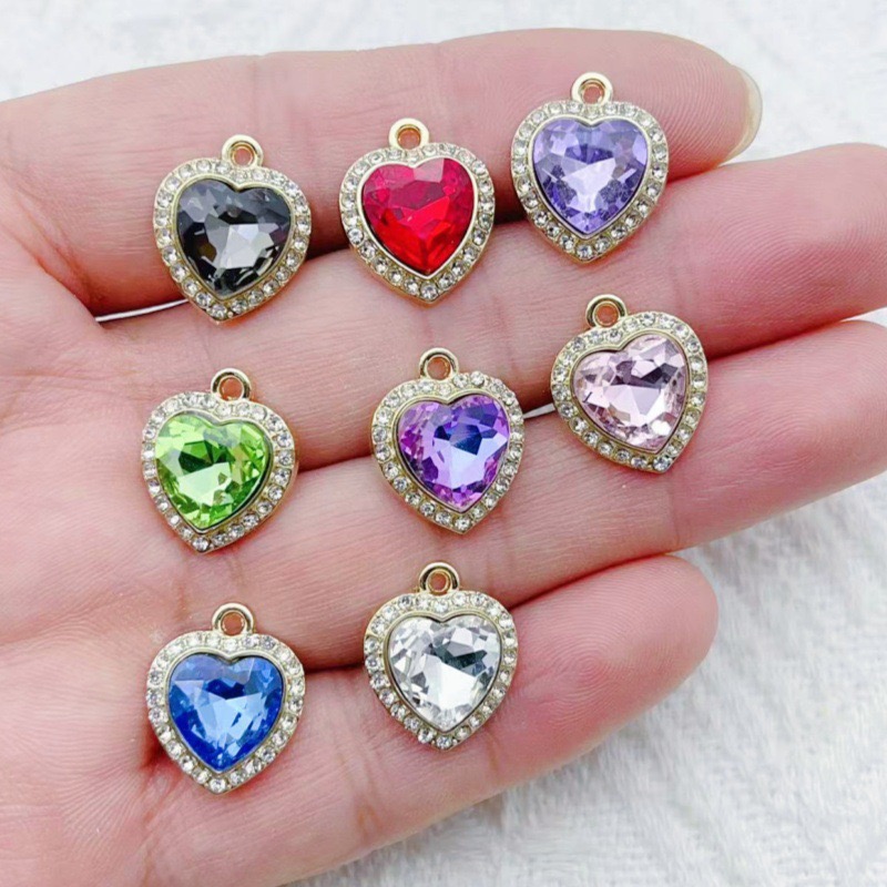Jewelry Making Pendants - 10 Stück herzförmige, mit bunten Edelsteinen