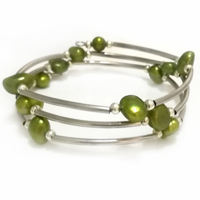 Memory Wire Bracelet - Großhandel 20 Zoll 8-9 mm olivgrünes