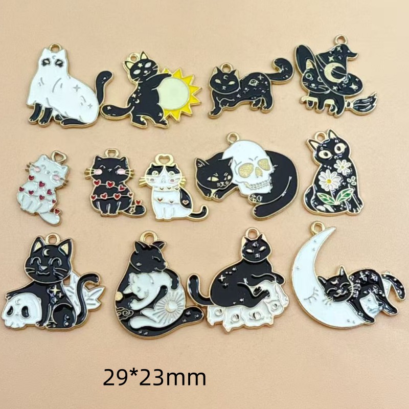 Jewelry Making Pendants - 10 Stück Original-Legierungs-Emaille-Anhänger mit schwarzer Katze,