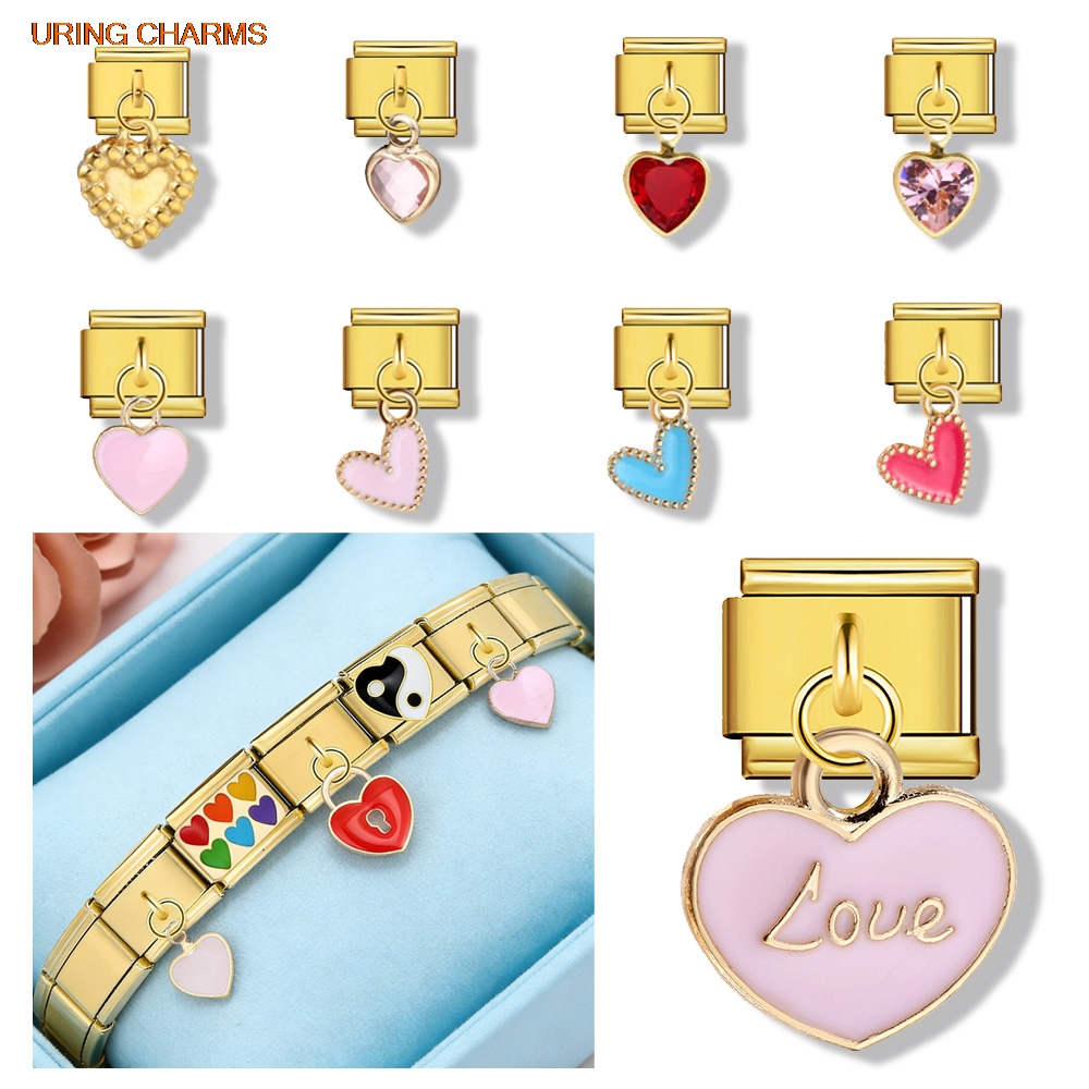 Jewelry Making For Couples - URING Elastischer Charm, goldfarbener Anhänger, Liebesherzen,