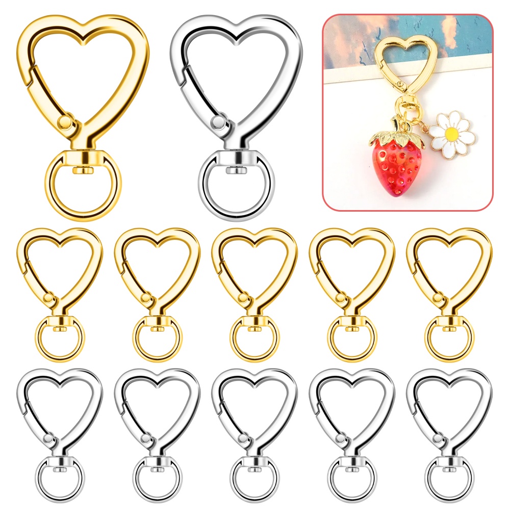Jewelry Making Hoops - 10 Stück Metall-Herz-Karabinerhaken, drehbare Schlüsselbänder, Auslösehaken